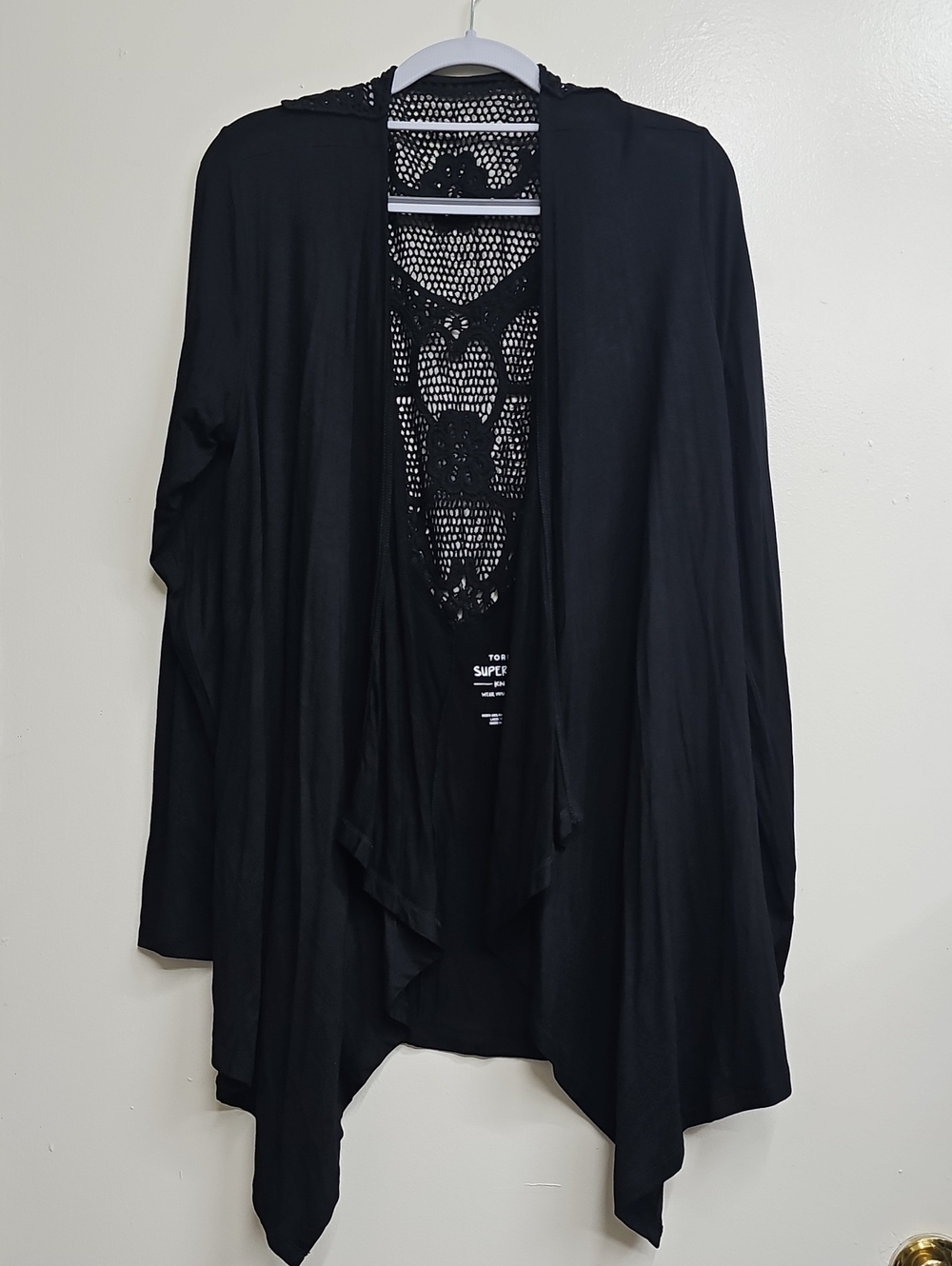 Torrid Open Front Crochet Back Black Super Soft Cardigan NWT